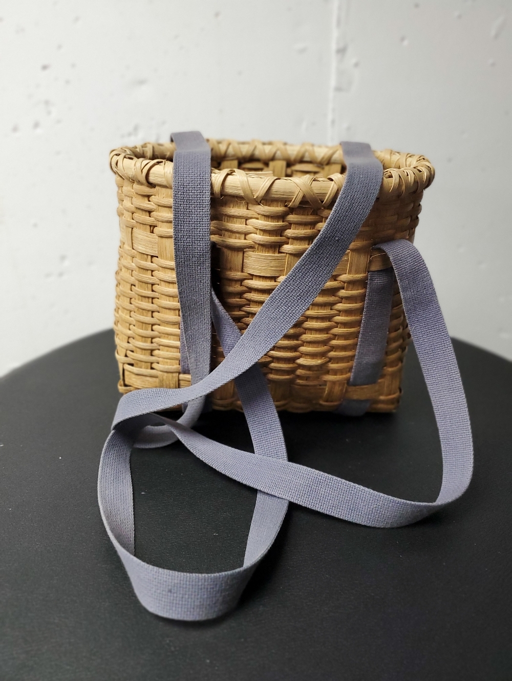 Natural Woven Straw Crossbody Bag/Tote with Gray Strap
